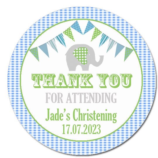 Personalised Christening Stickers Thank You Sweet Cone Bags Favour Elephant