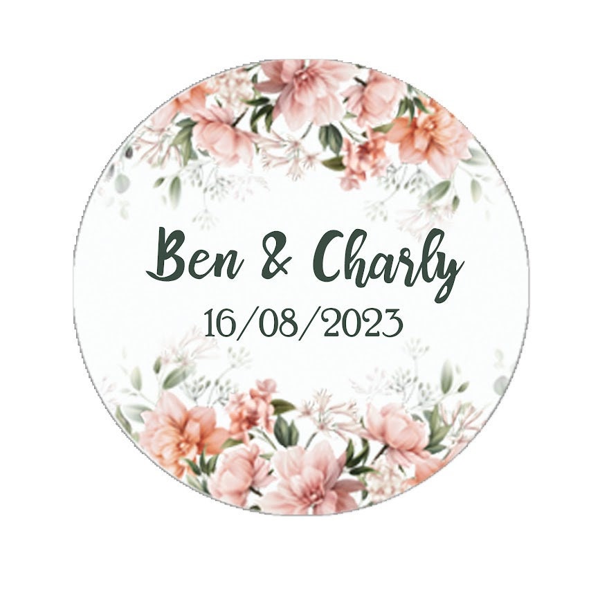 35 Personalised Wedding Stickers Shabby Effect Favour Peach Floral Thank you Gift Favour Rustic