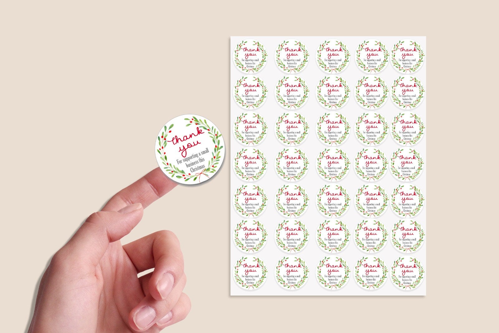 35 Christmas Stickers Thank you Gift Tag Labels Small business support Wreath