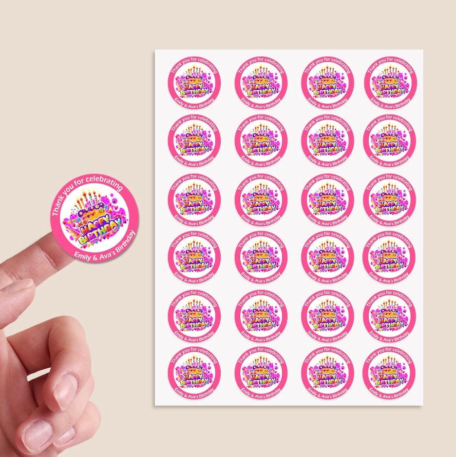 Personalised Birthday Stickers For Party Thank You Sweet Cone Bags Cakes Candles