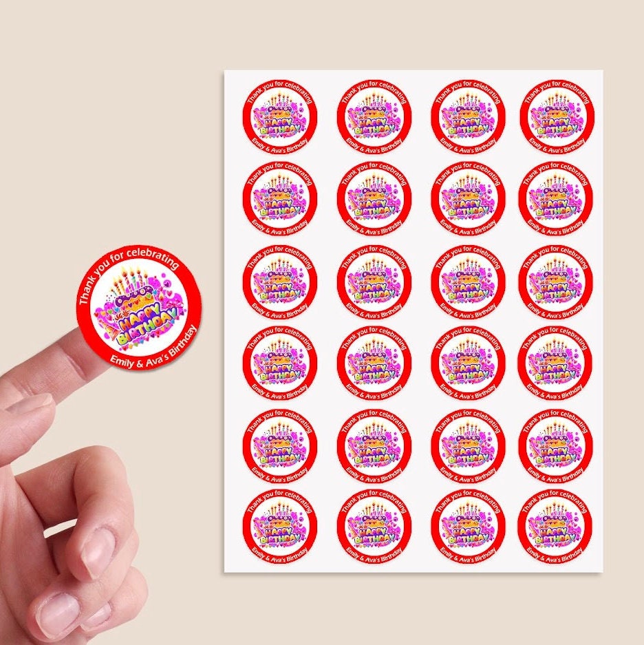 Personalised Birthday Stickers For Party Thank You Sweet Cone Bags Cakes Candles