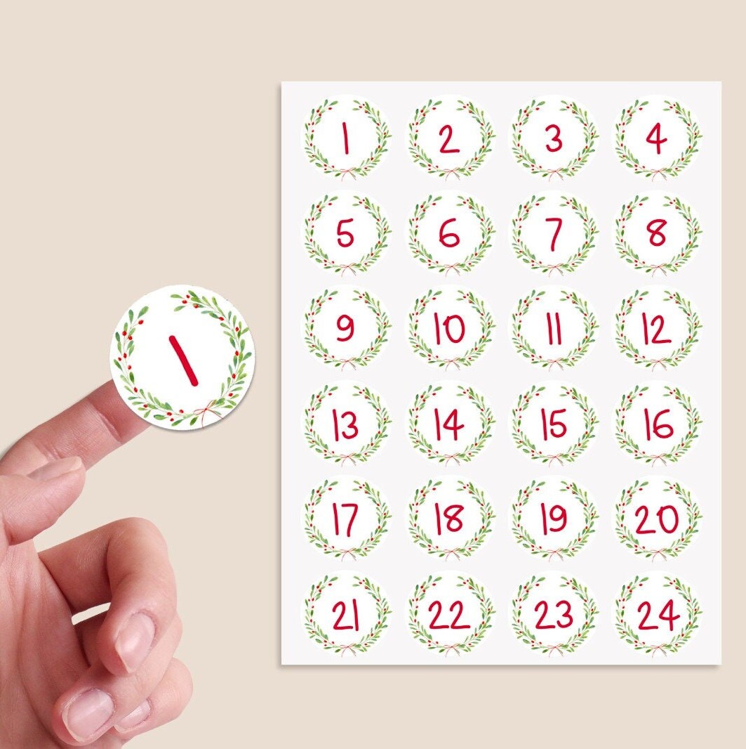 ADVENT STICKERS - Christmas Countdown Stickers - DIY Calendar Xmas - Christmas Advent Stationery, Make Your Own Advent Calendar Wreath