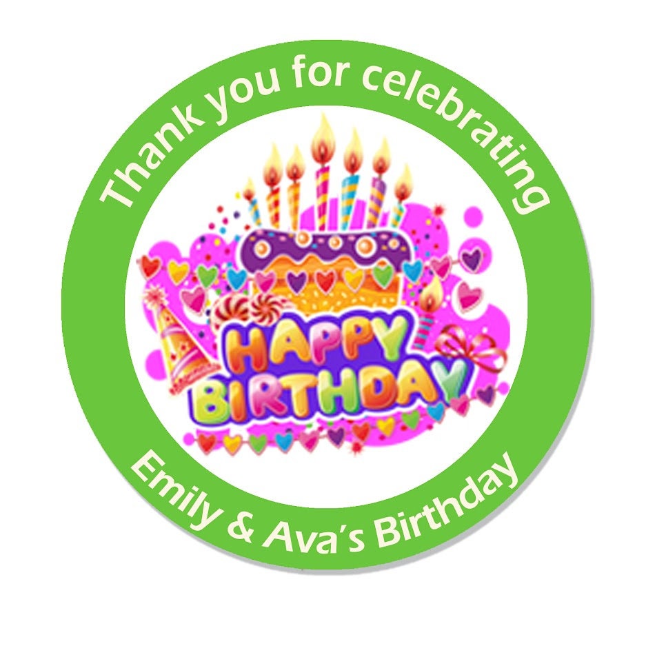 Personalised Birthday Stickers For Party Thank You Sweet Cone Bags Cakes Candles