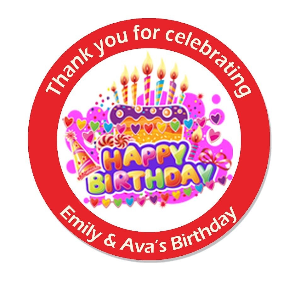 Personalised Birthday Stickers For Party Thank You Sweet Cone Bags Cakes Candles