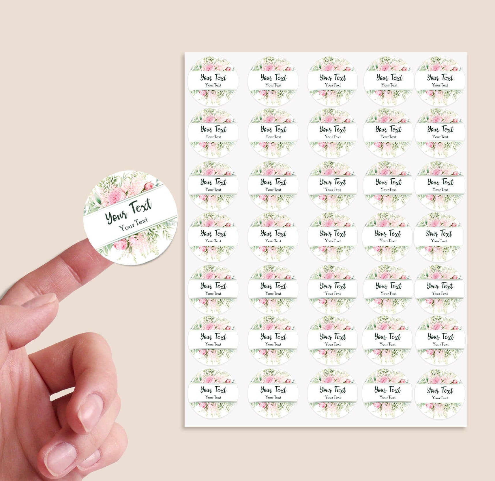 35 Personalised Wedding Stickers Shabby Effect Favour Pink Floral Thank you Gift Favour