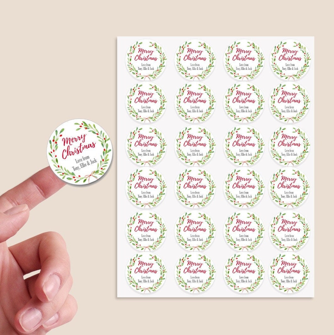 24 Personalised Christmas Stickers Gift Tag Labels Present Wreath Floral Vintage