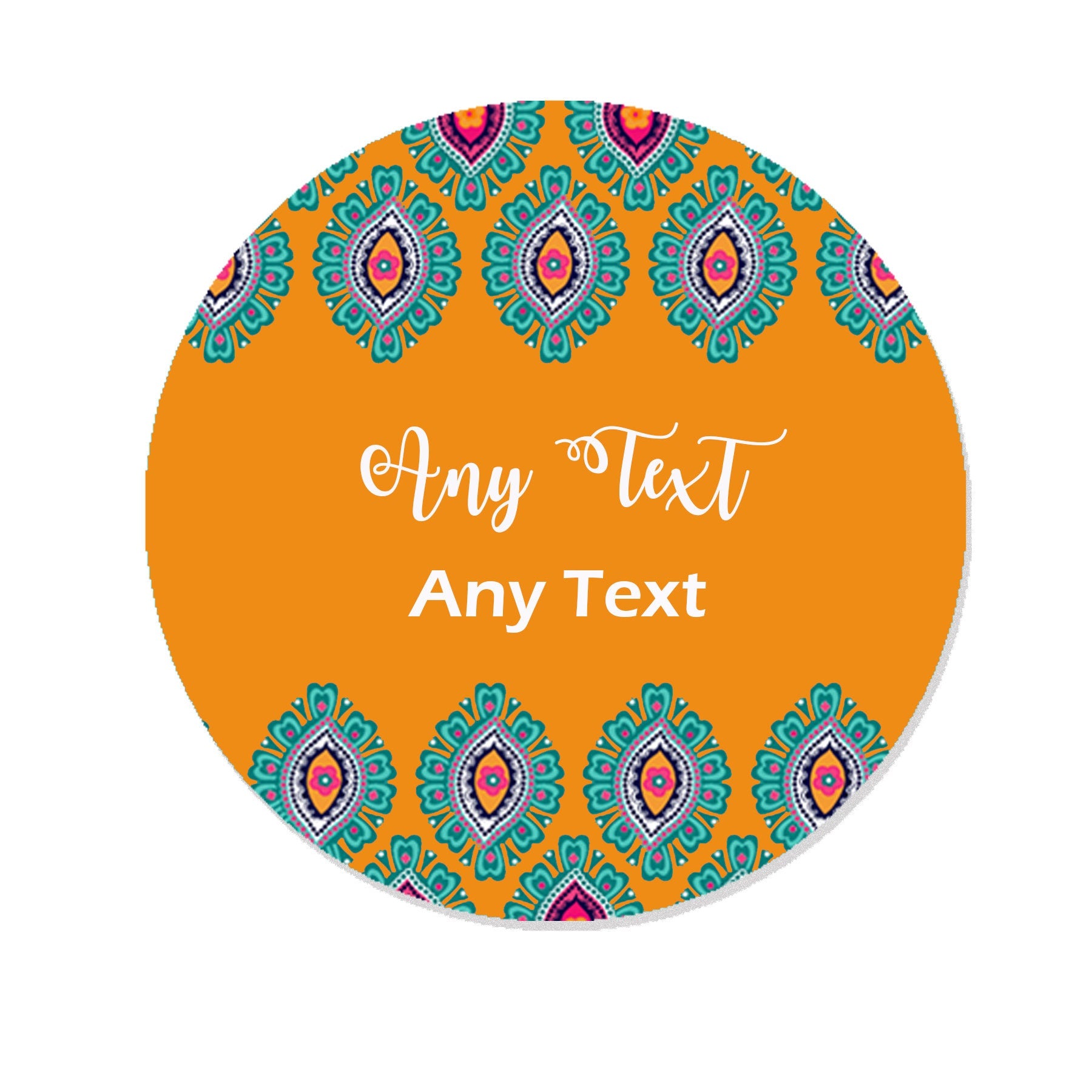 Personalised Eid Mubarak & Ramadan Muslim Islamic Celebration Paisley Teal Orange Pink x 35 Stickers