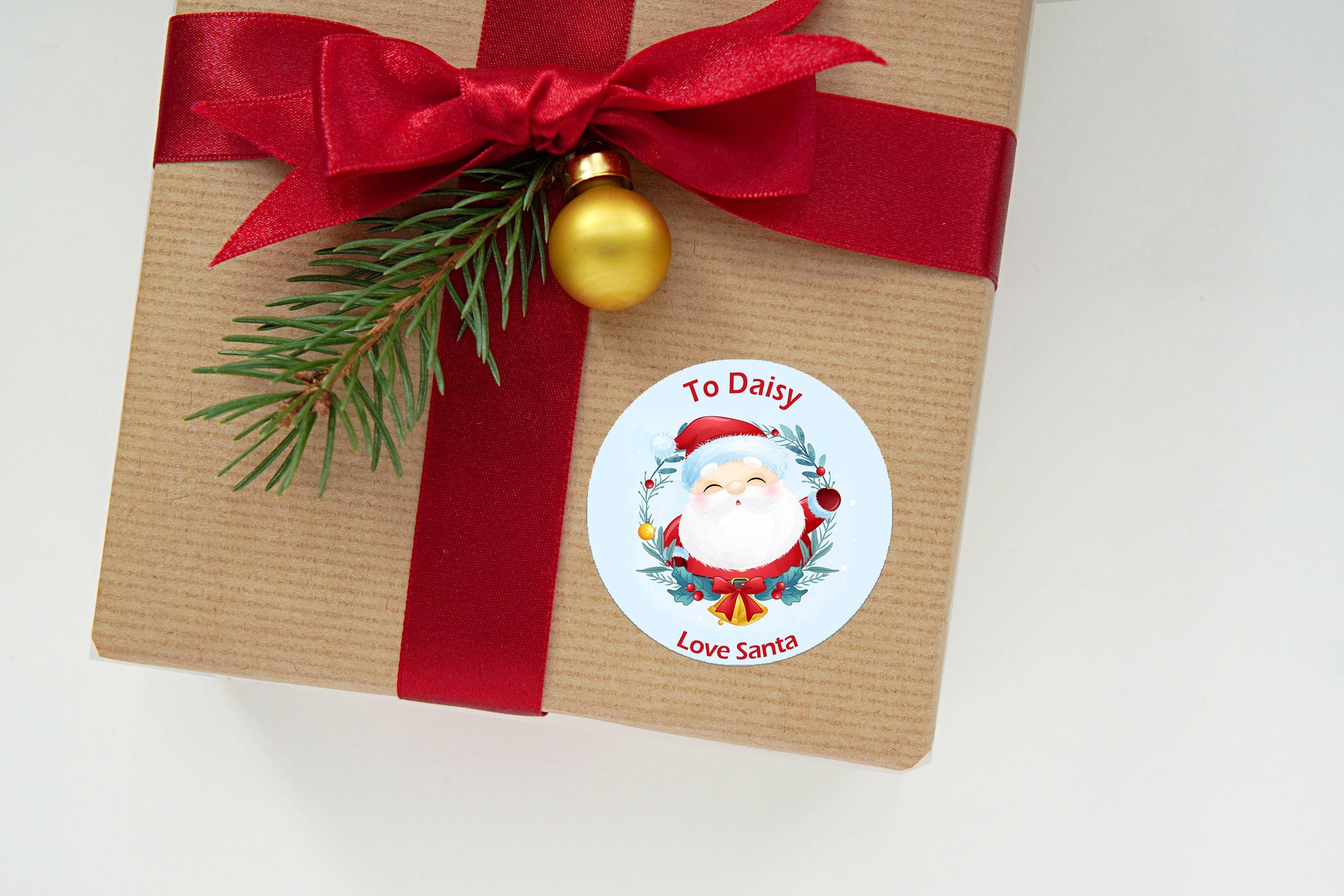 24 Personalised Christmas Stickers Delivery From Santa North Pole Gift Tag Labels Present Blue wreath Father Christmas