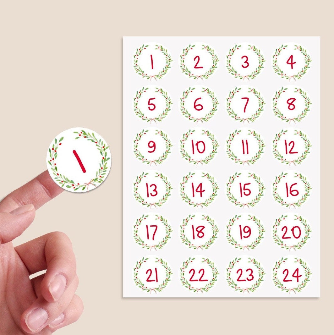 ADVENT STICKERS - Christmas Countdown Stickers - DIY Calendar Xmas - Christmas Advent Stationery, Make Your Own Advent Calendar Wreath Green