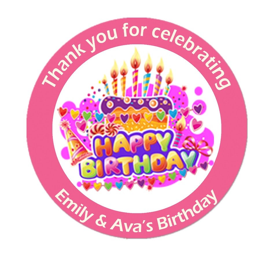 Personalised Birthday Stickers For Party Thank You Sweet Cone Bags Cakes Candles