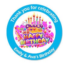 Personalised Birthday Stickers For Party Thank You Sweet Cone Bags Cakes Candles