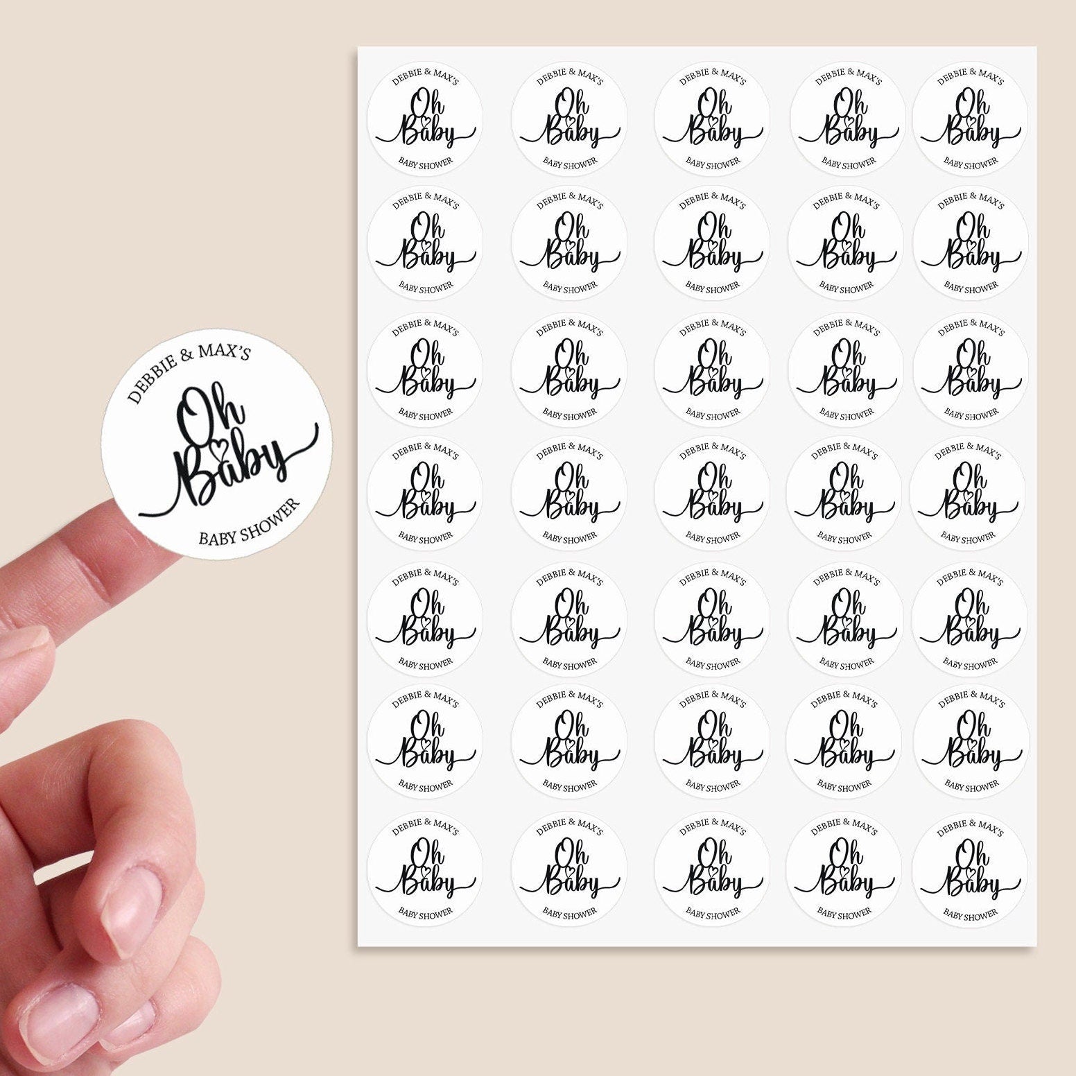 35 Personalised Oh Baby Shower Stickers Thank You Sweet Cone Bags Favour Kraft White Sage