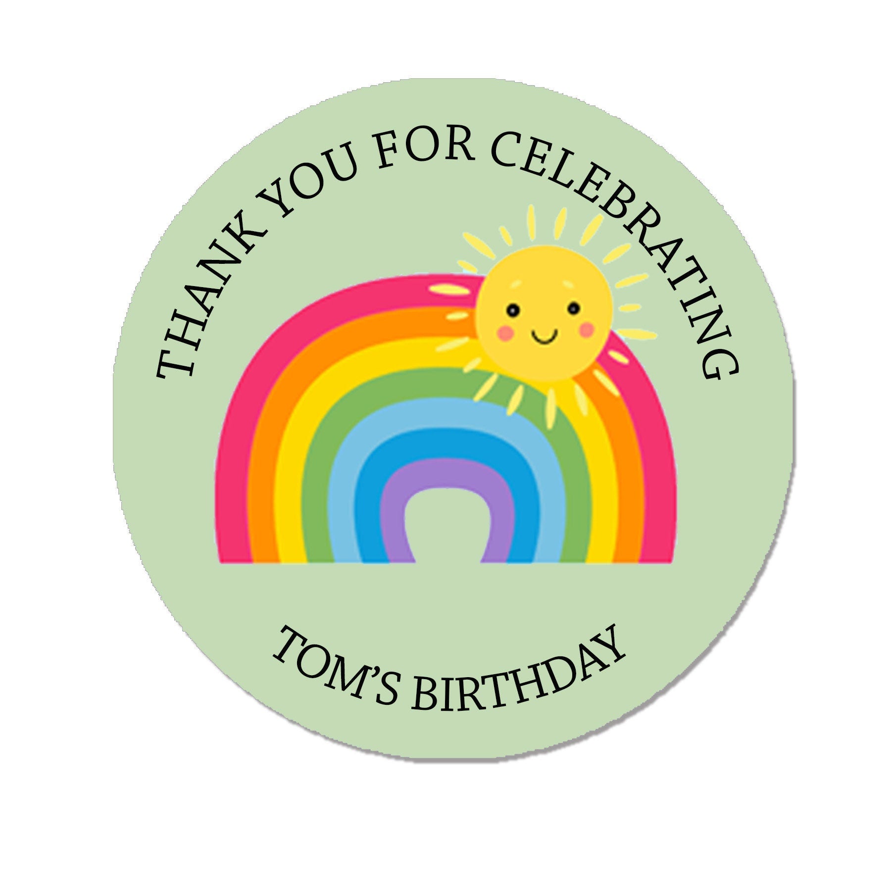 35 Personalised Rainbow Sun Birthday Stickers For Party Thank You Sweet Cone Bags Favour