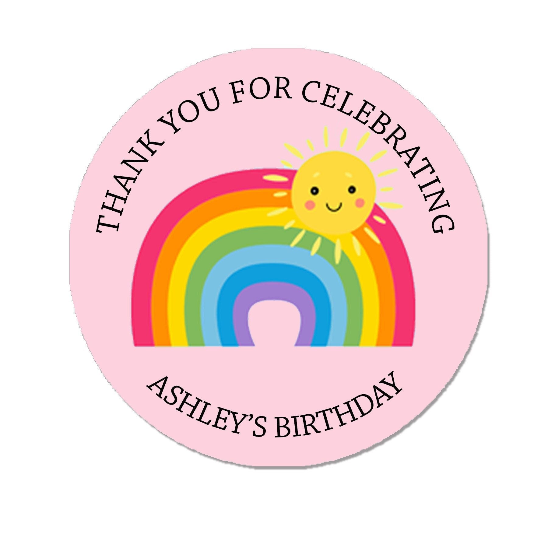 35 Personalised Rainbow Sun Birthday Stickers For Party Thank You Sweet Cone Bags Favour