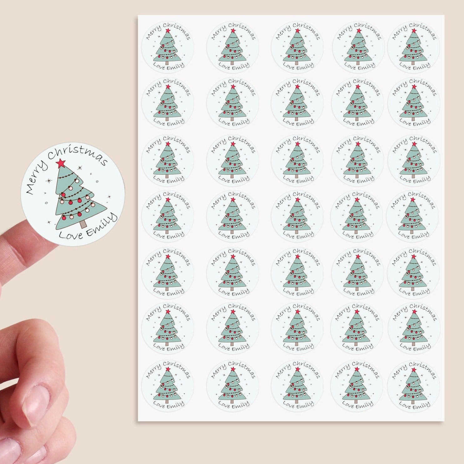 35 Personalised Christmas Cute Stickers Floral Festive Gift Tag Labels Present Circle Delivery from Santa Blue Tree