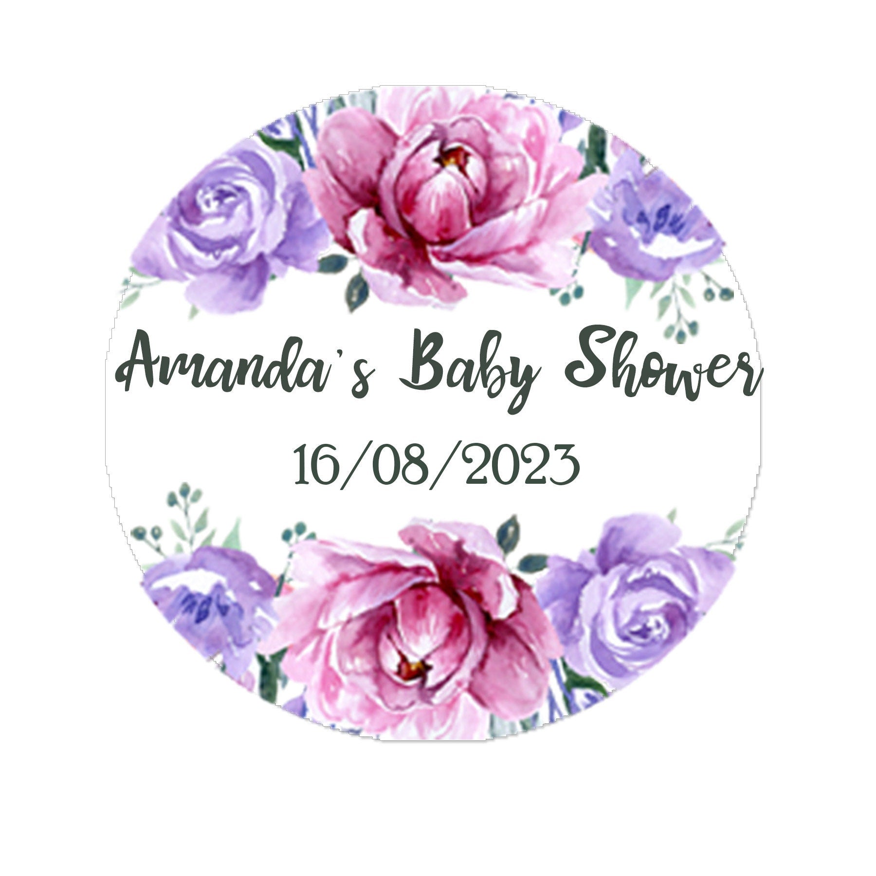 35 Personalised Floral Baby Shower Stickers - Thank You Sweet Cone Bags Favour Luxury - Various colours