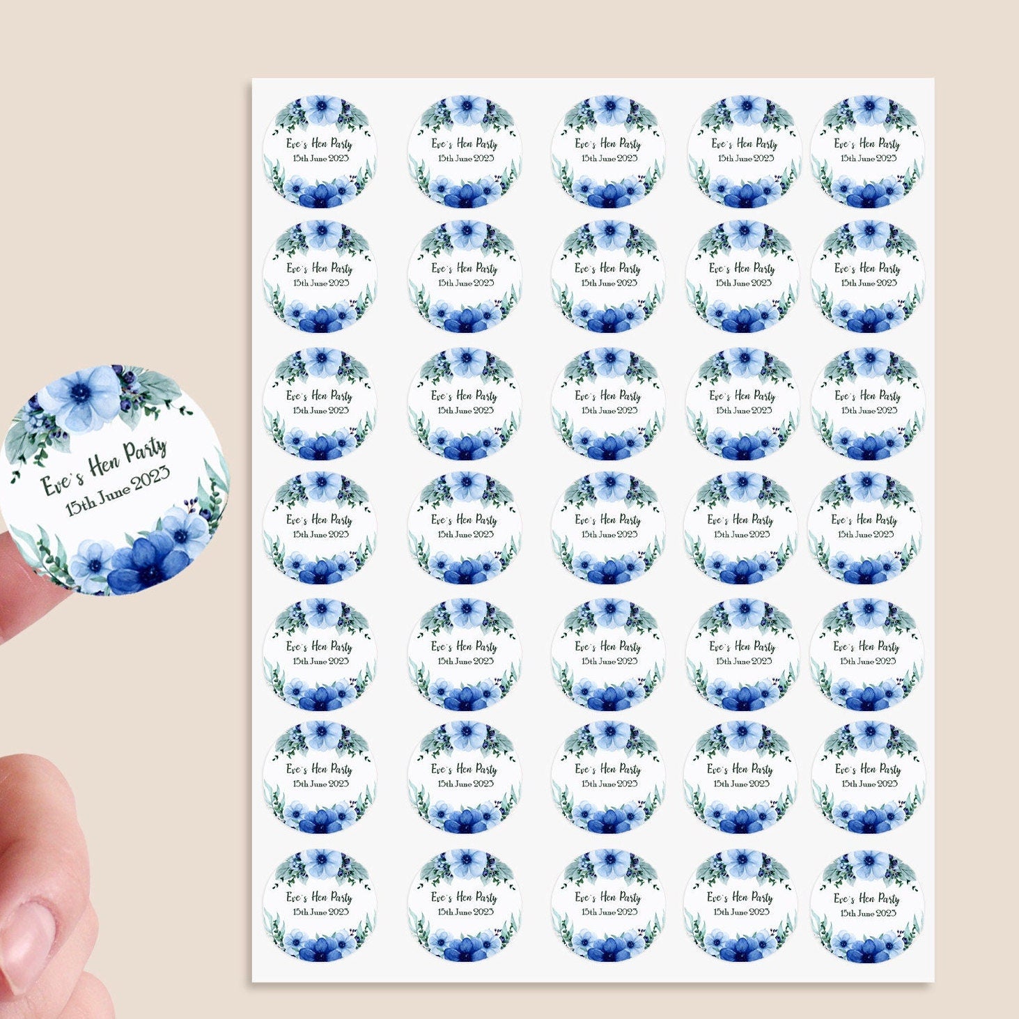 35 Personalised Floral Hen Party Bridal Shower Stickers - Thank You Sweet Cone Bags Favour Luxury - Various colours