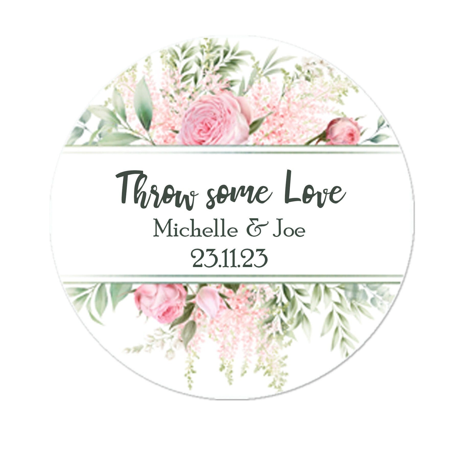 35 Personalised Confetti Wedding Stickers Sprinkle the Love, Throw me, Cone Bags Favour Luxury - Various colours