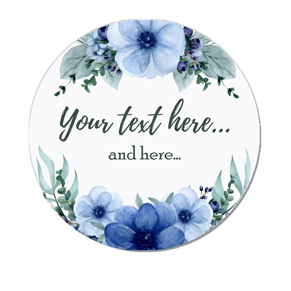 35 Personalised Wedding Navy Floral Shabby Effect Favour Thank you Stickers