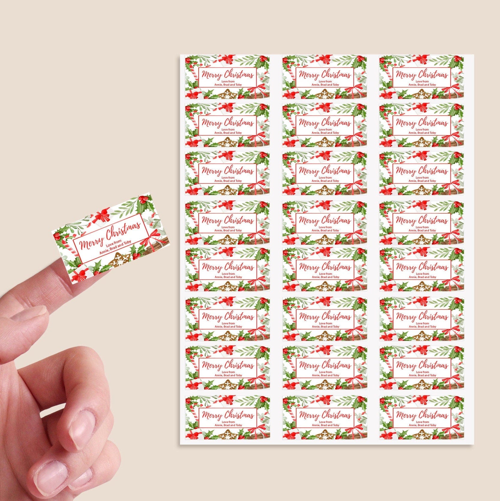 24 Personalised Christmas Stickers Floral Festive Gift Tag Labels Present Delivery From Santa