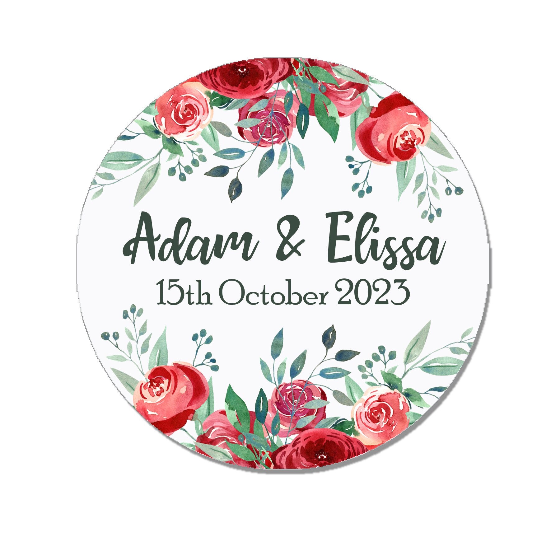 35 Personalised Wedding Stickers Shabby Effect Favour RED Eucalyptus Floral Thank you Gift Favour Rustic