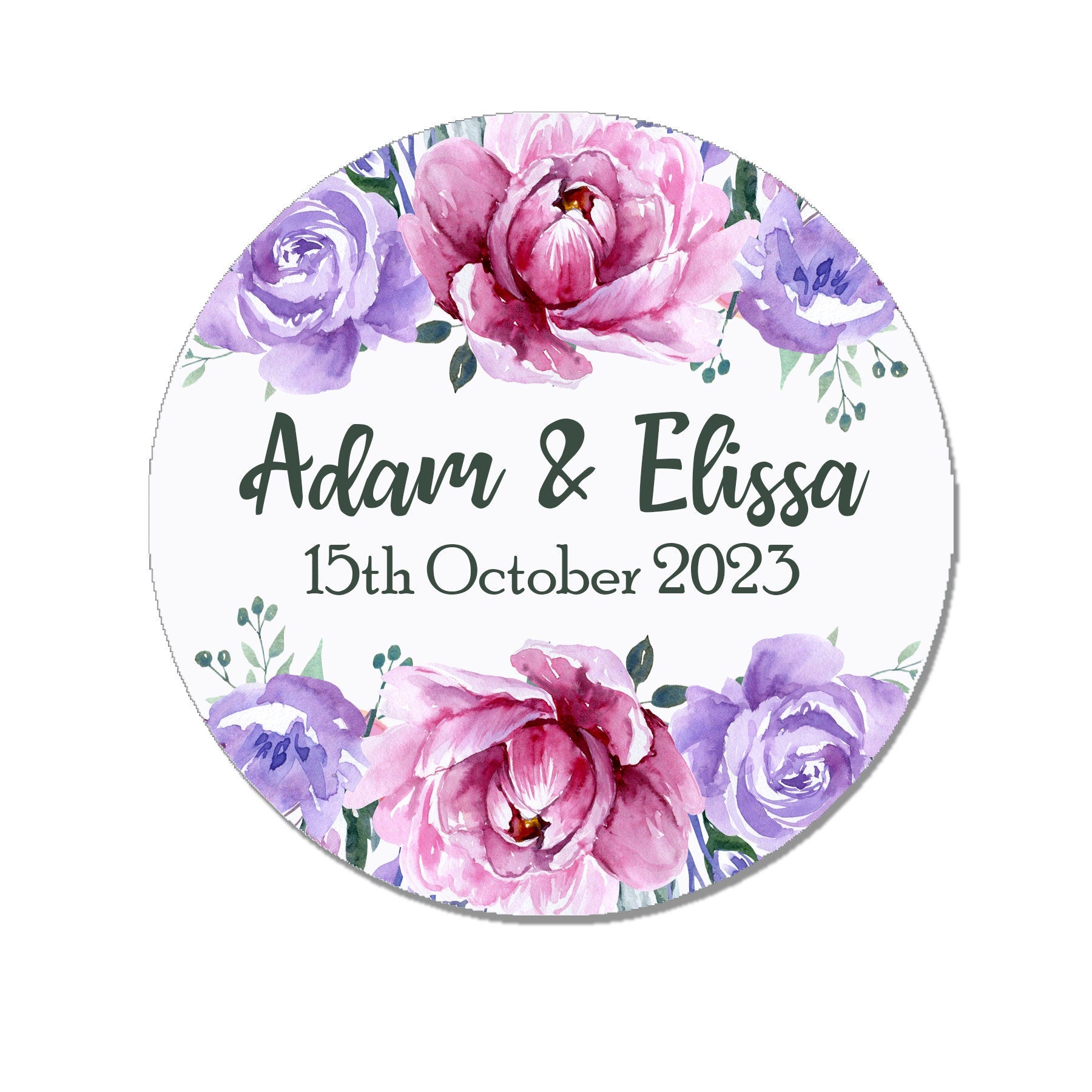 35 Personalised Wedding Stickers Pink & Purple Favour Floral Thank you Gift Favour Rustic Small Business