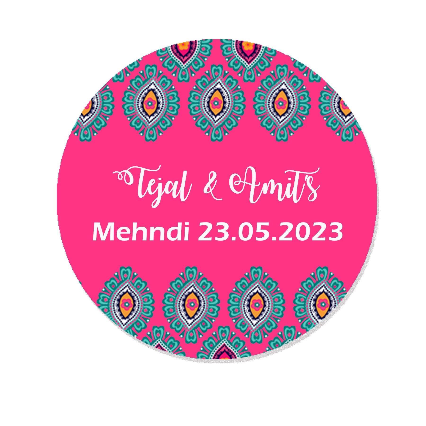 Personalised Mehendi / Mendhi / Jaggo / Jago / Sangeet Celebration Favour Gift x 35 Paisley Stickers