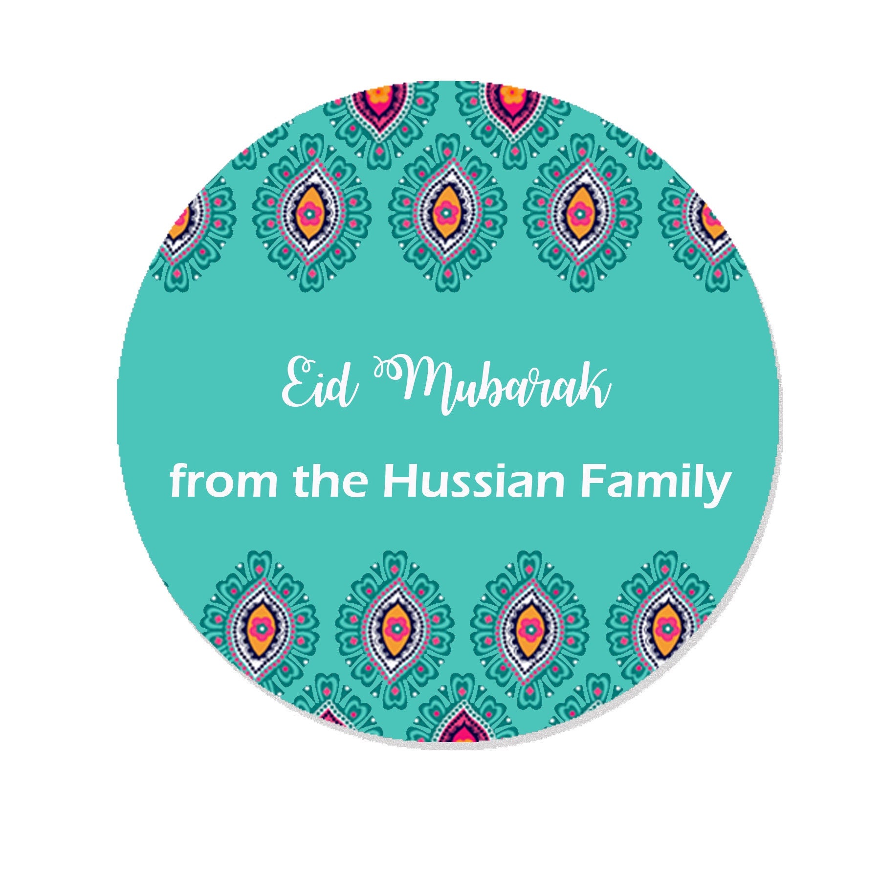 Personalised Eid Mubarak & Ramadan Muslim Islamic Celebration Paisley Teal Orange Pink x 35 Stickers