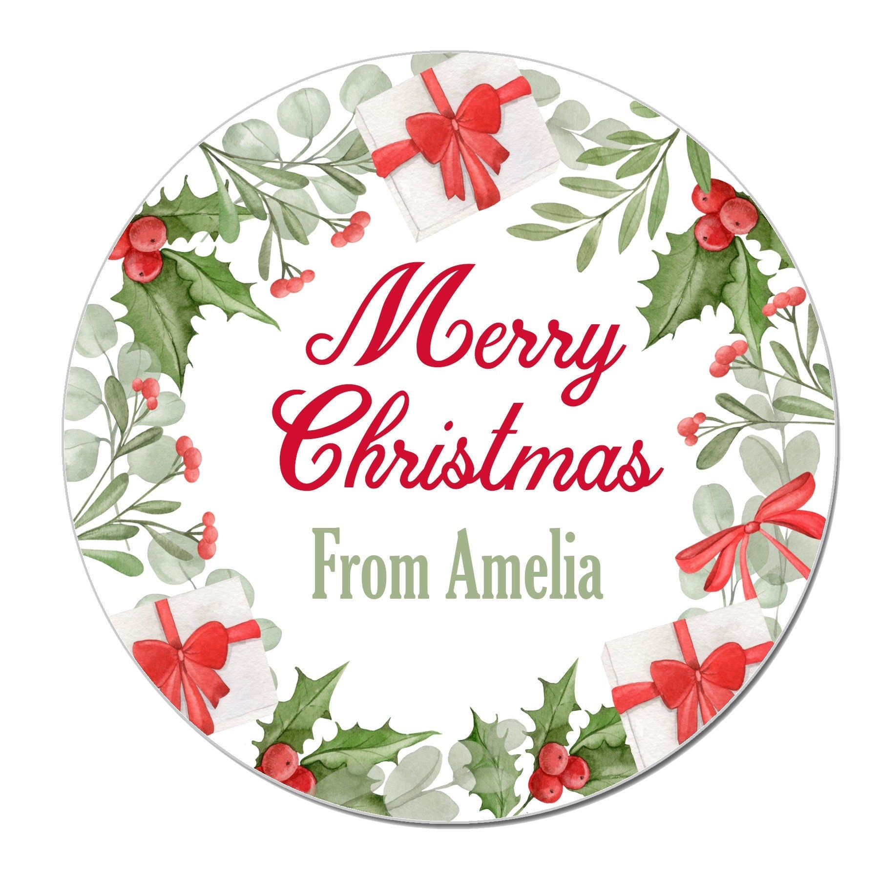 24 Personalised Christmas Stickers Gift Tag Labels Present Wreath Floral Vintage