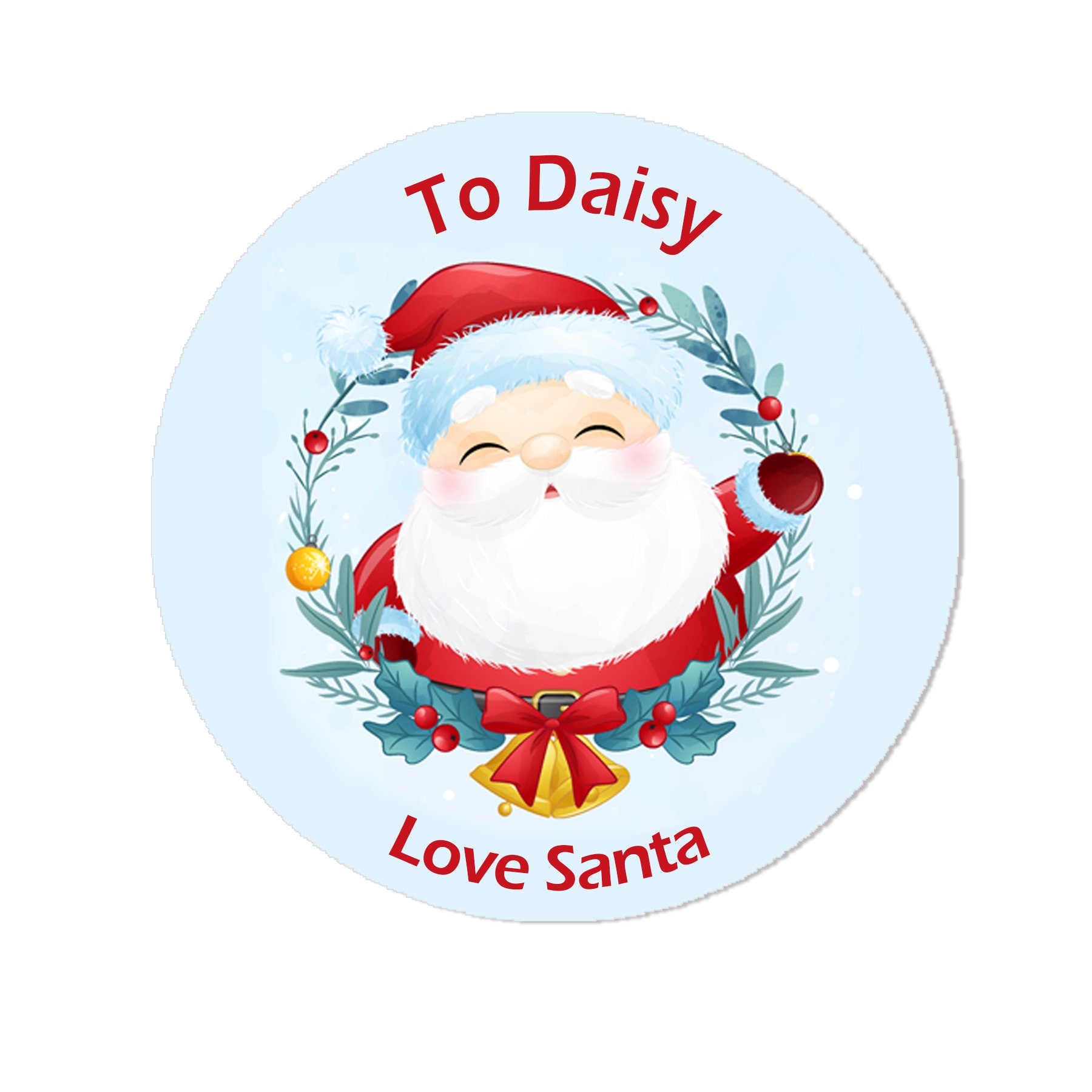 24 Personalised Christmas Stickers Delivery From Santa North Pole Gift Tag Labels Present Blue wreath Father Christmas