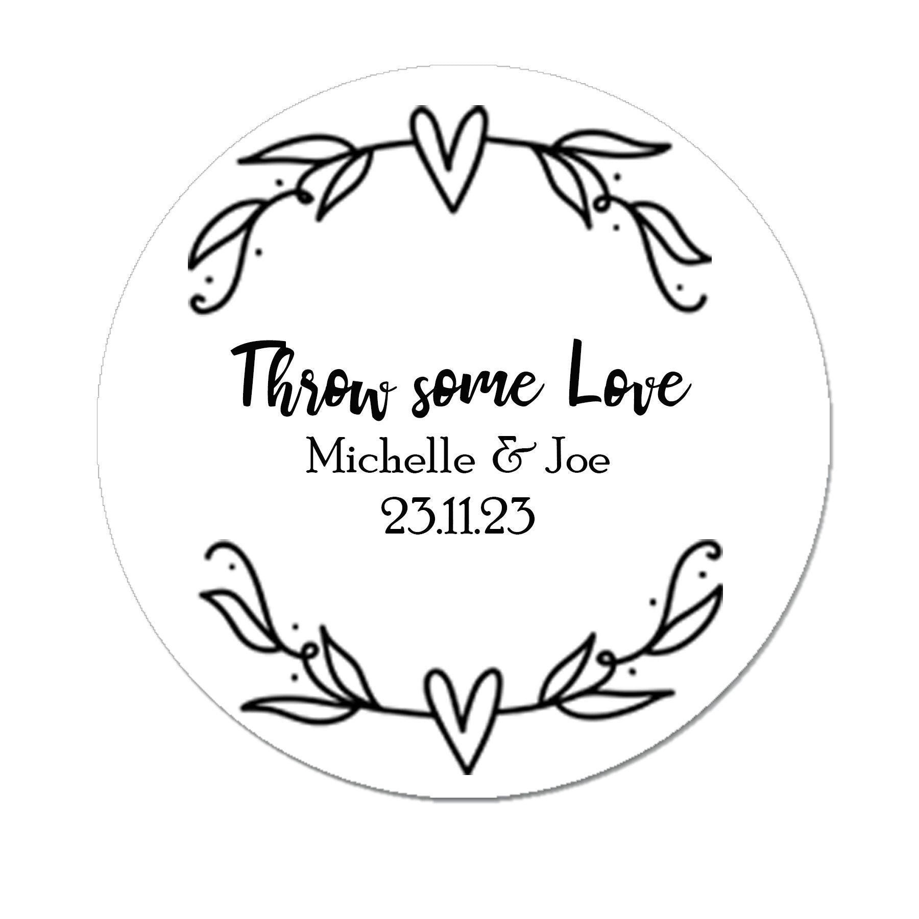 35 Personalised Confetti Wedding Stickers Sprinkle the Love, Throw me, Cone Bags Favour Luxury - Kraft White