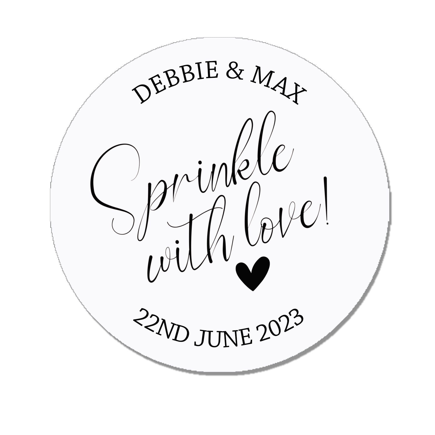 35 Personalised Confetti Wedding Stickers Sprinkle the Love Sage, Throw me, Cone Bags Favour Luxury - Various colours