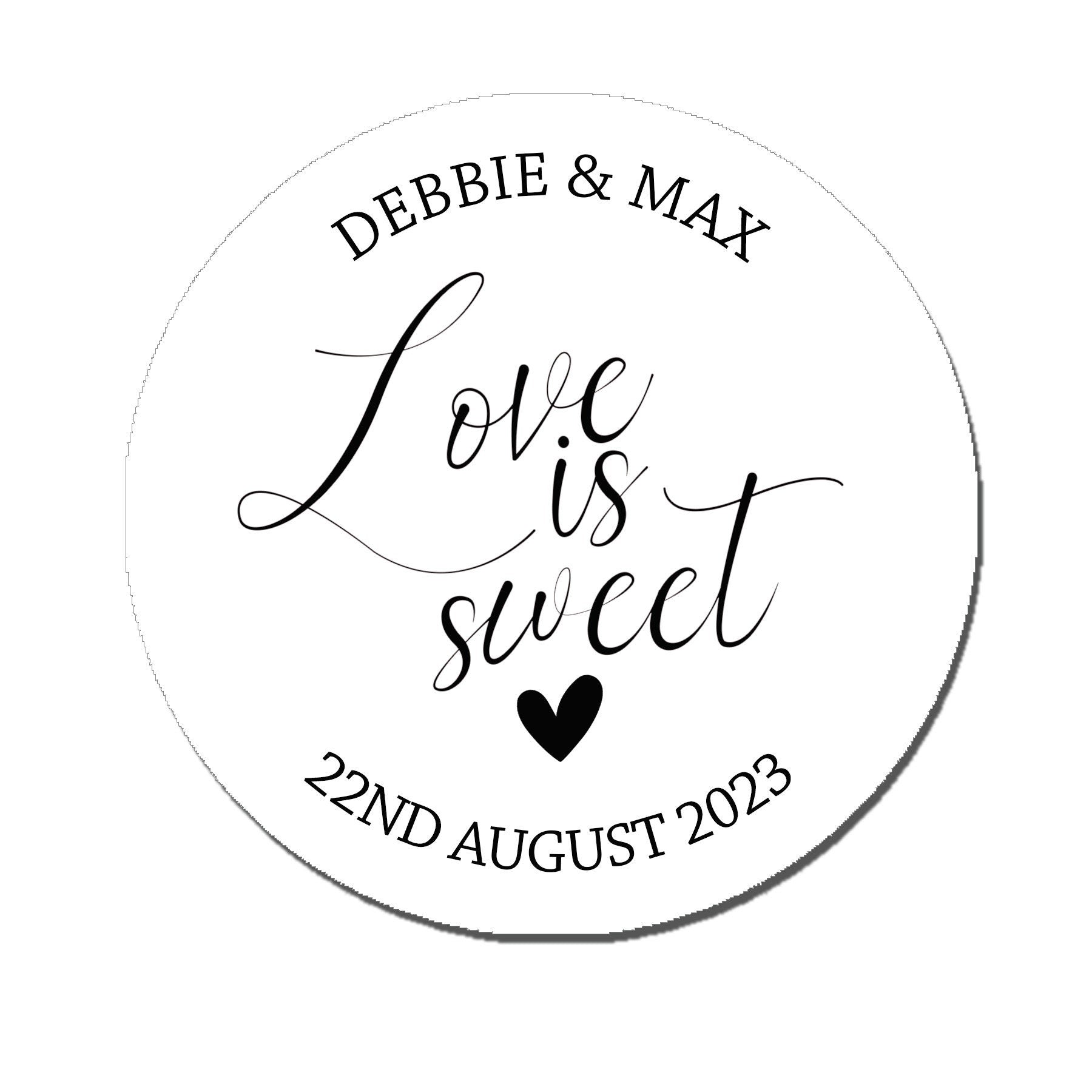 35 Personalised Sweet Wedding Stickers - Love is sweet Cone Bags Favour Luxury labels - Various colours