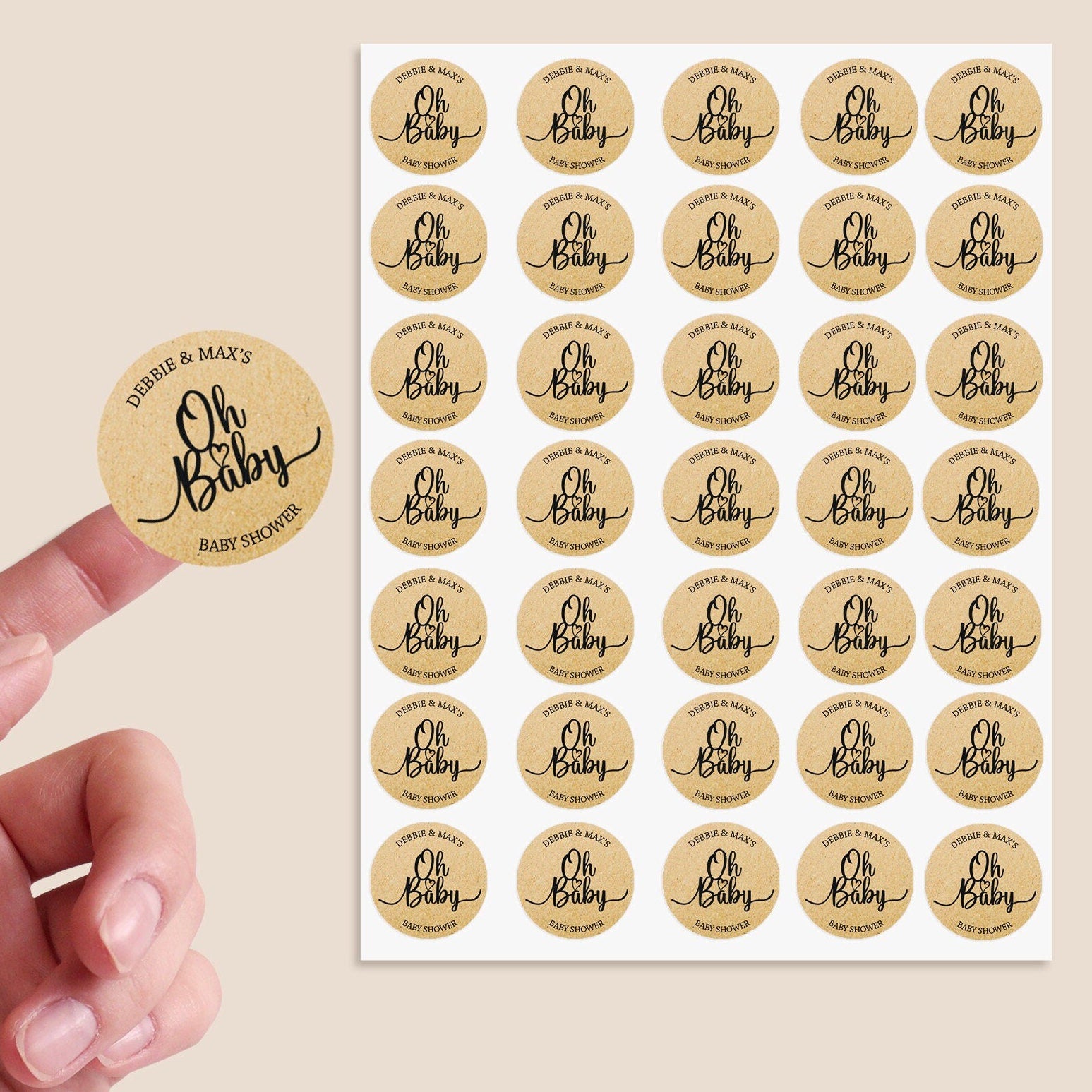 35 Personalised Oh Baby Shower Stickers Thank You Sweet Cone Bags Favour Kraft White Sage