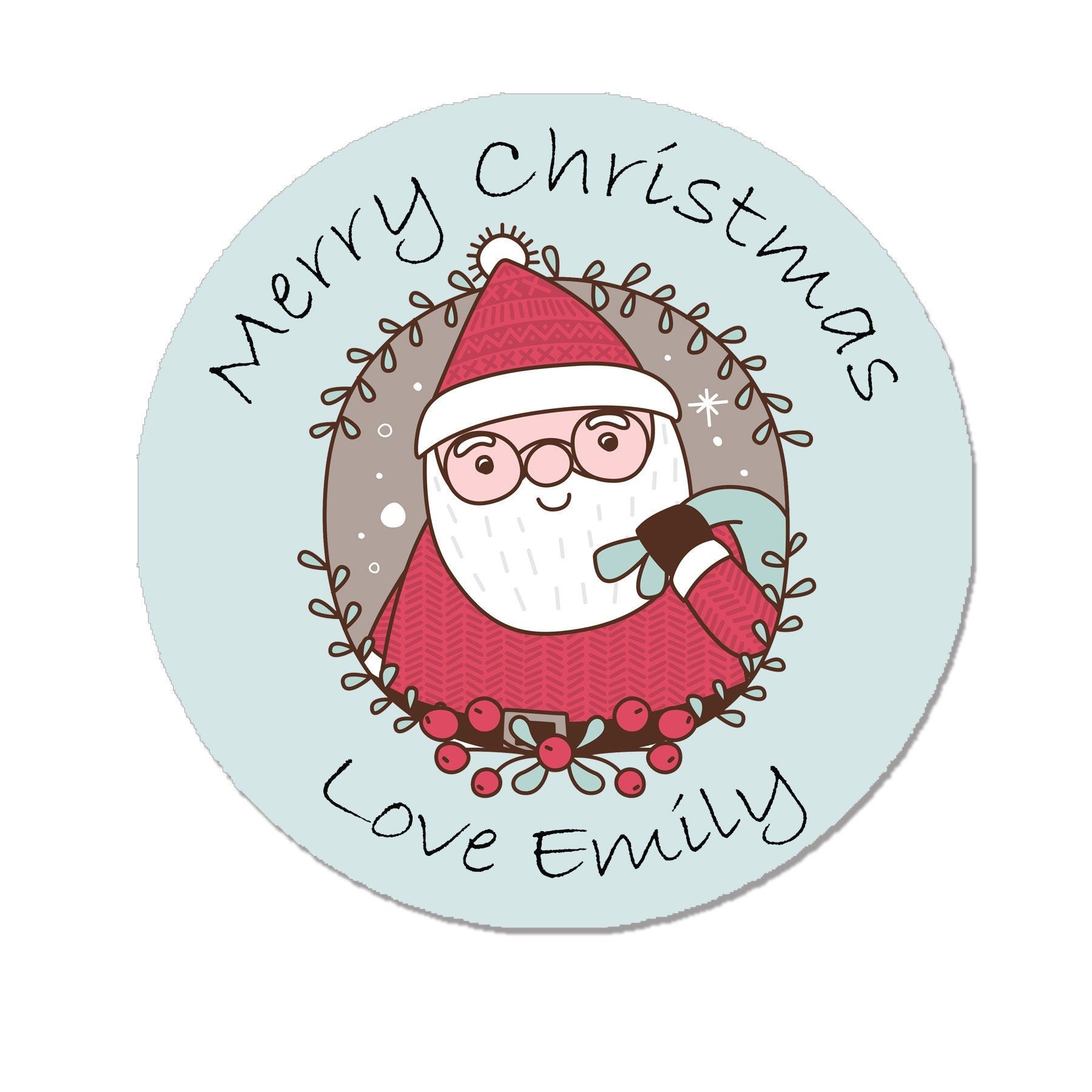 35 Personalised Christmas Cute Stickers Floral Festive Gift Tag Labels Present Circle Delivery from Santa Blue Tree