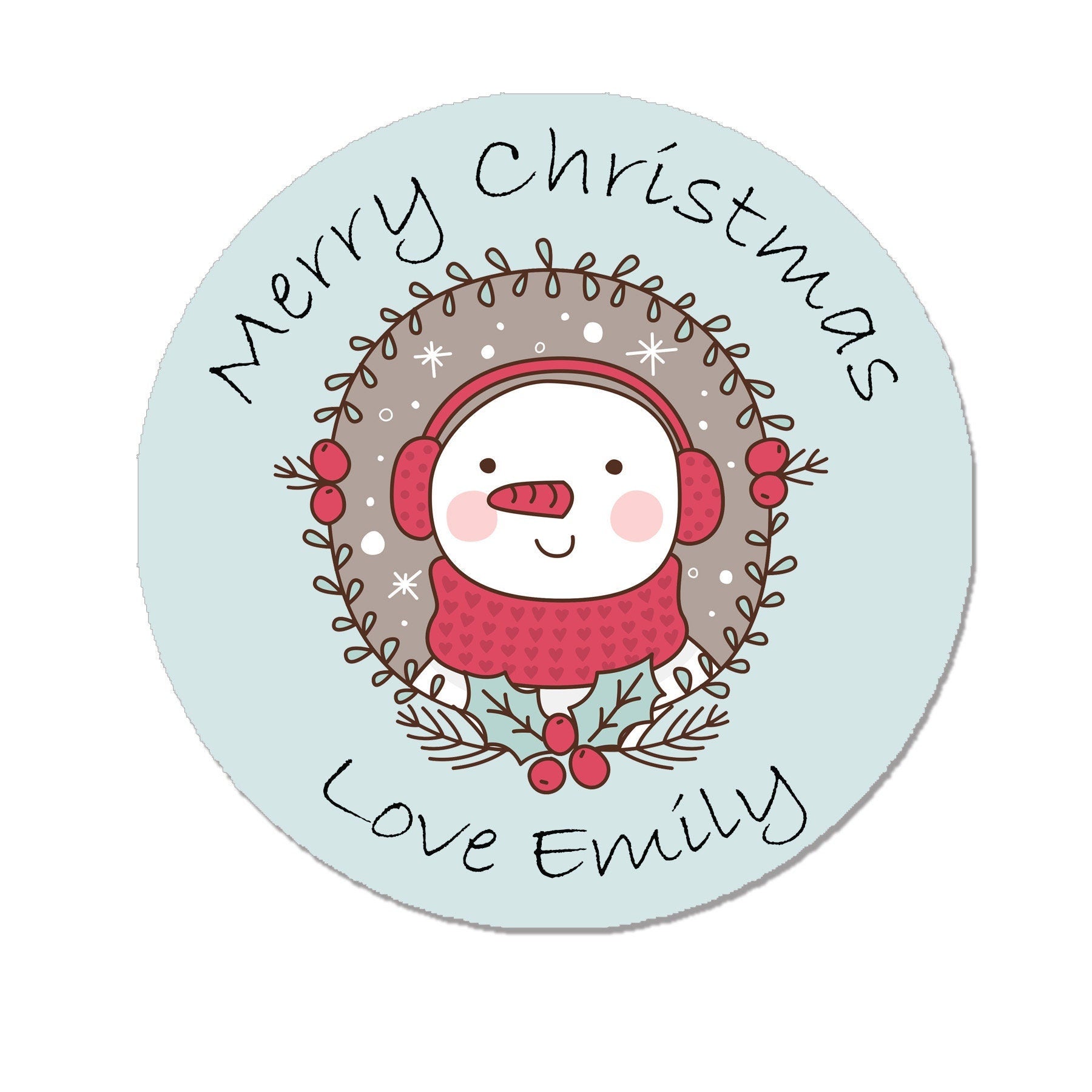 35 Personalised Christmas Cute Stickers Floral Festive Gift Tag Labels Present Circle Delivery from Snowman