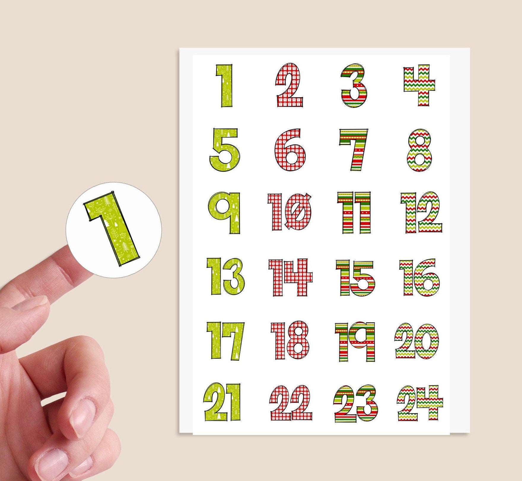 24 ADVENT STICKERS - Christmas Countdown Stickers - DIY Calendar Xmas - Christmas Advent Stationery, Make Your Own Advent Calendar