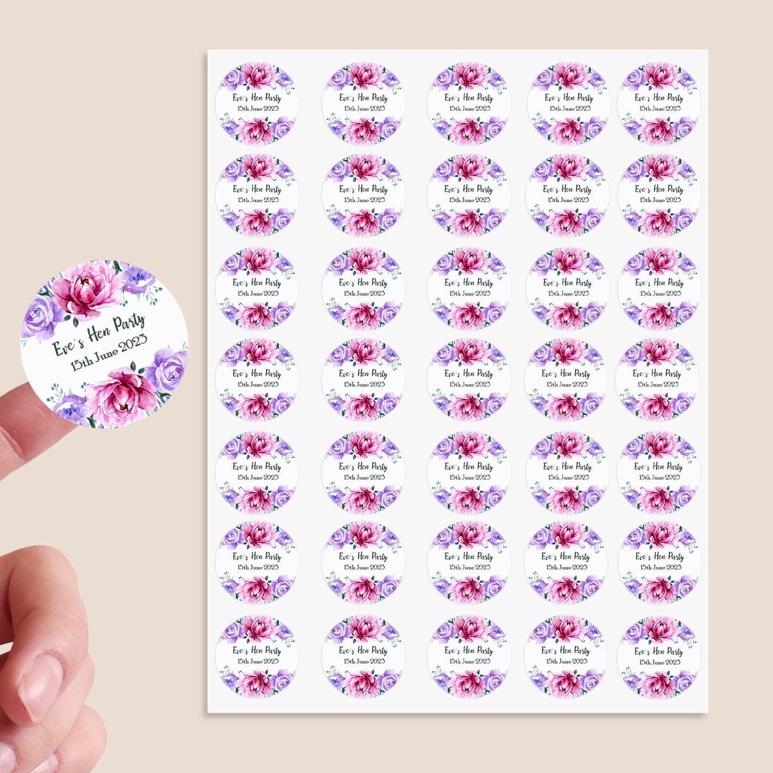 35 Personalised Floral Hen Party Bridal Shower Stickers - Thank You Sweet Cone Bags Favour Luxury - Various colours