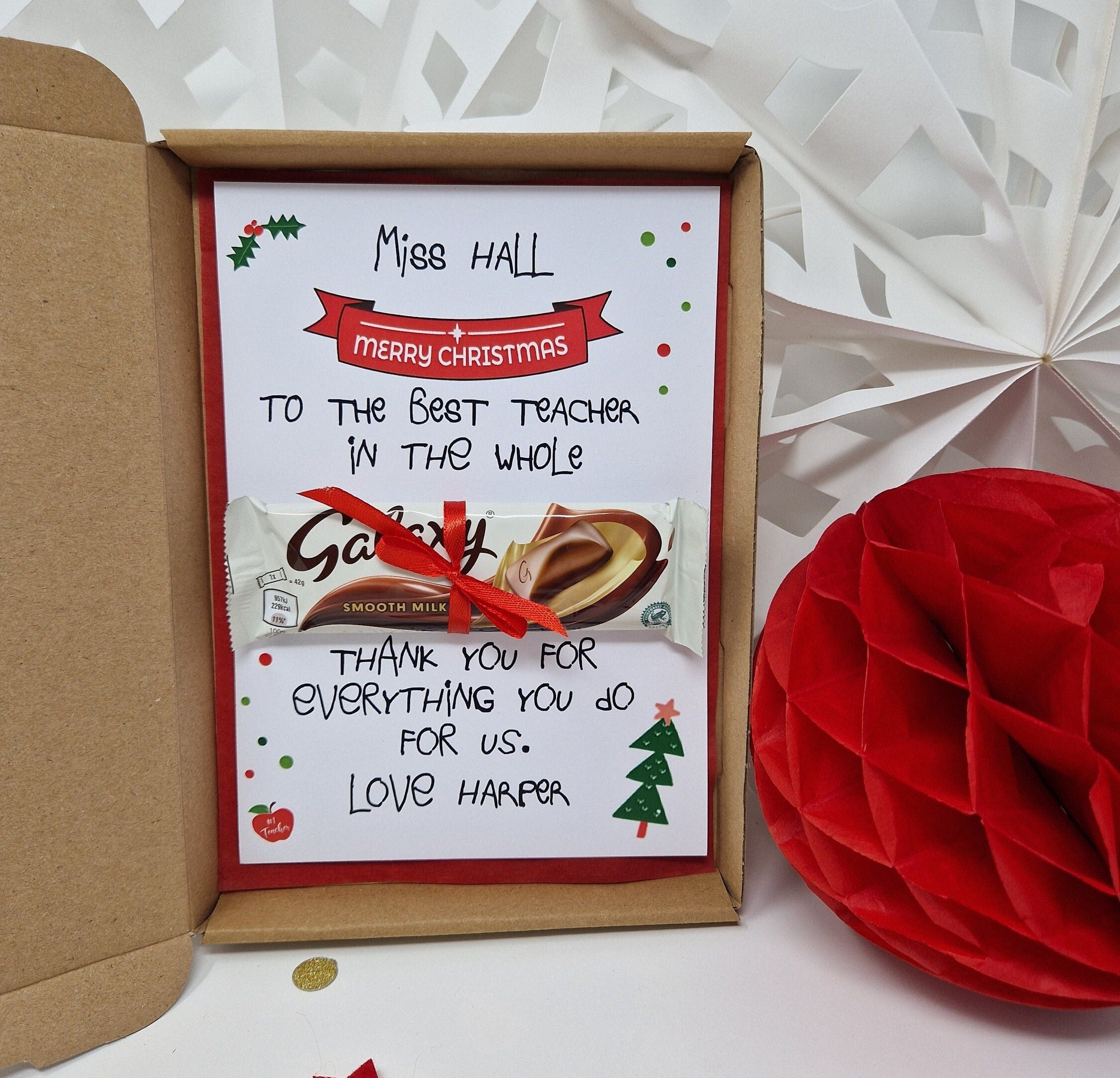 Teacher Christmas Gift, Nursery Key Worker, Teaching Assistant | Personalised Chocolate Present | Xmas, Best Teacher