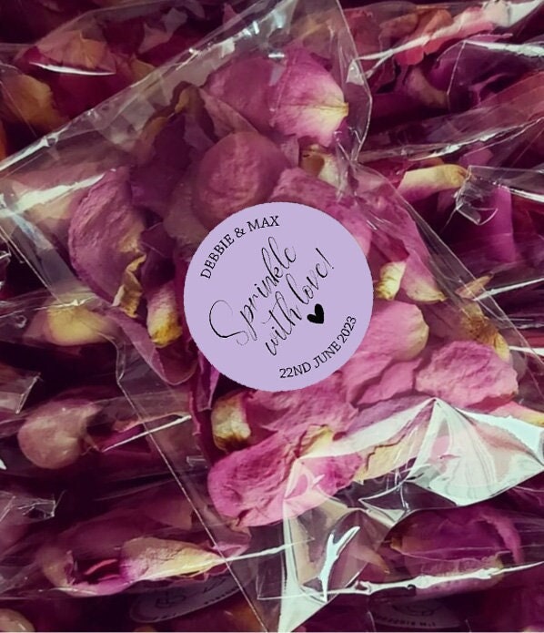 35 Personalised Confetti Wedding Stickers Sprinkle the Love Sage, Throw me, Cone Bags Favour Luxury - Various colours