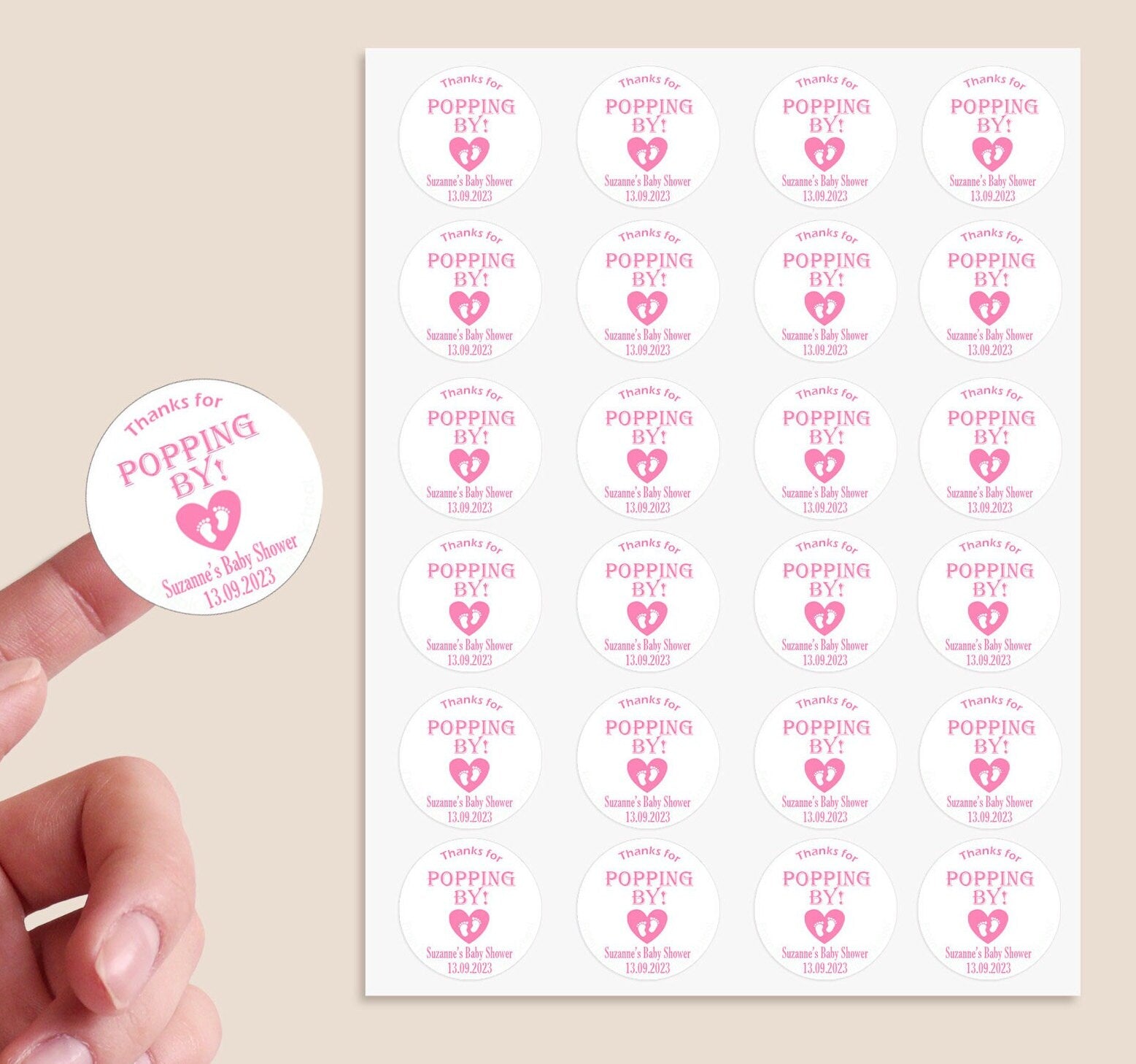 24 Personalised Baby Shower Stickers Thank You Popcorn Cone stickers, Favour bag stickers, Thanks for POPPING by