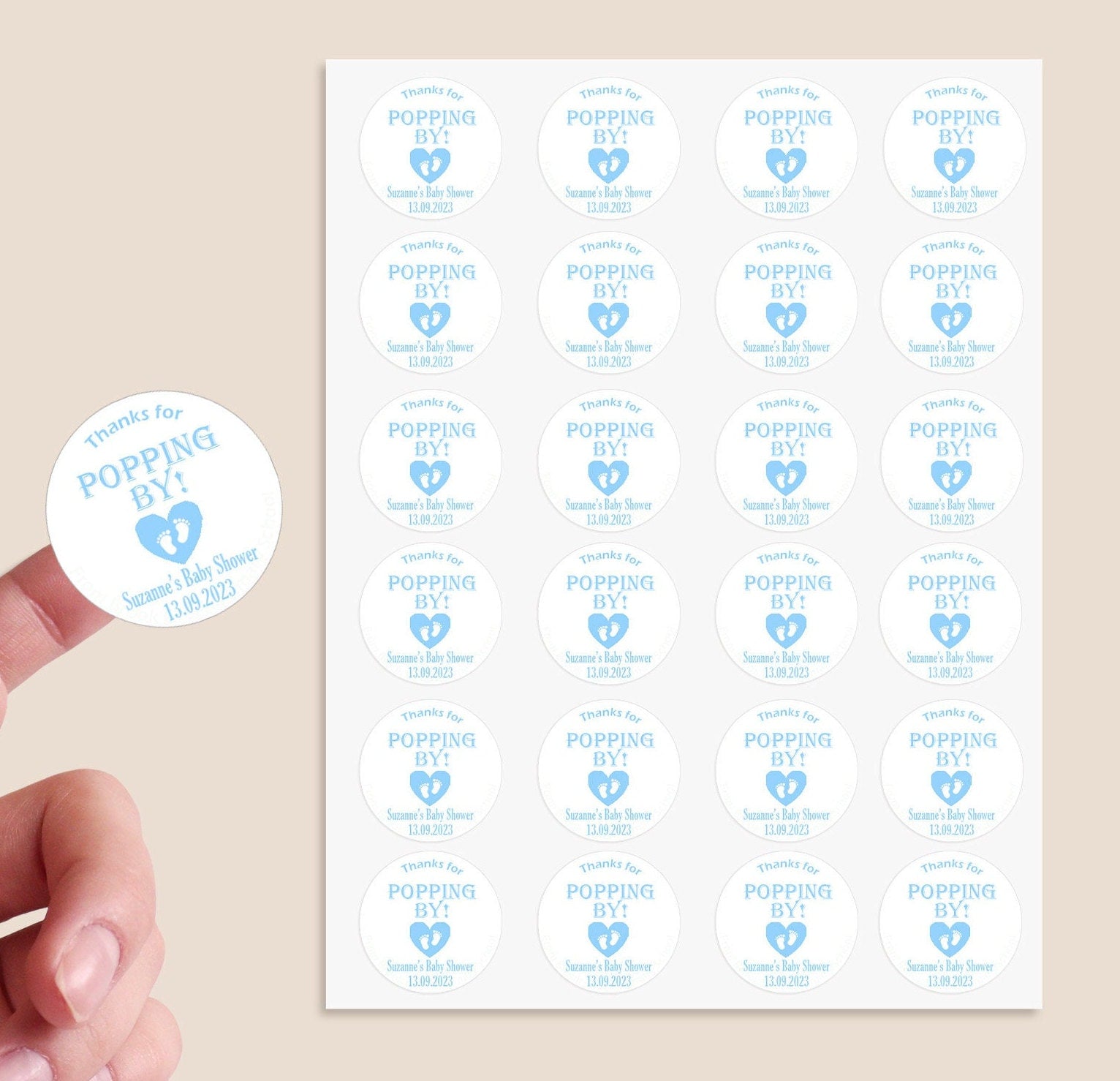 24 Personalised Baby Shower Stickers Thank You Popcorn Cone stickers, Favour bag stickers, Thanks for POPPING by