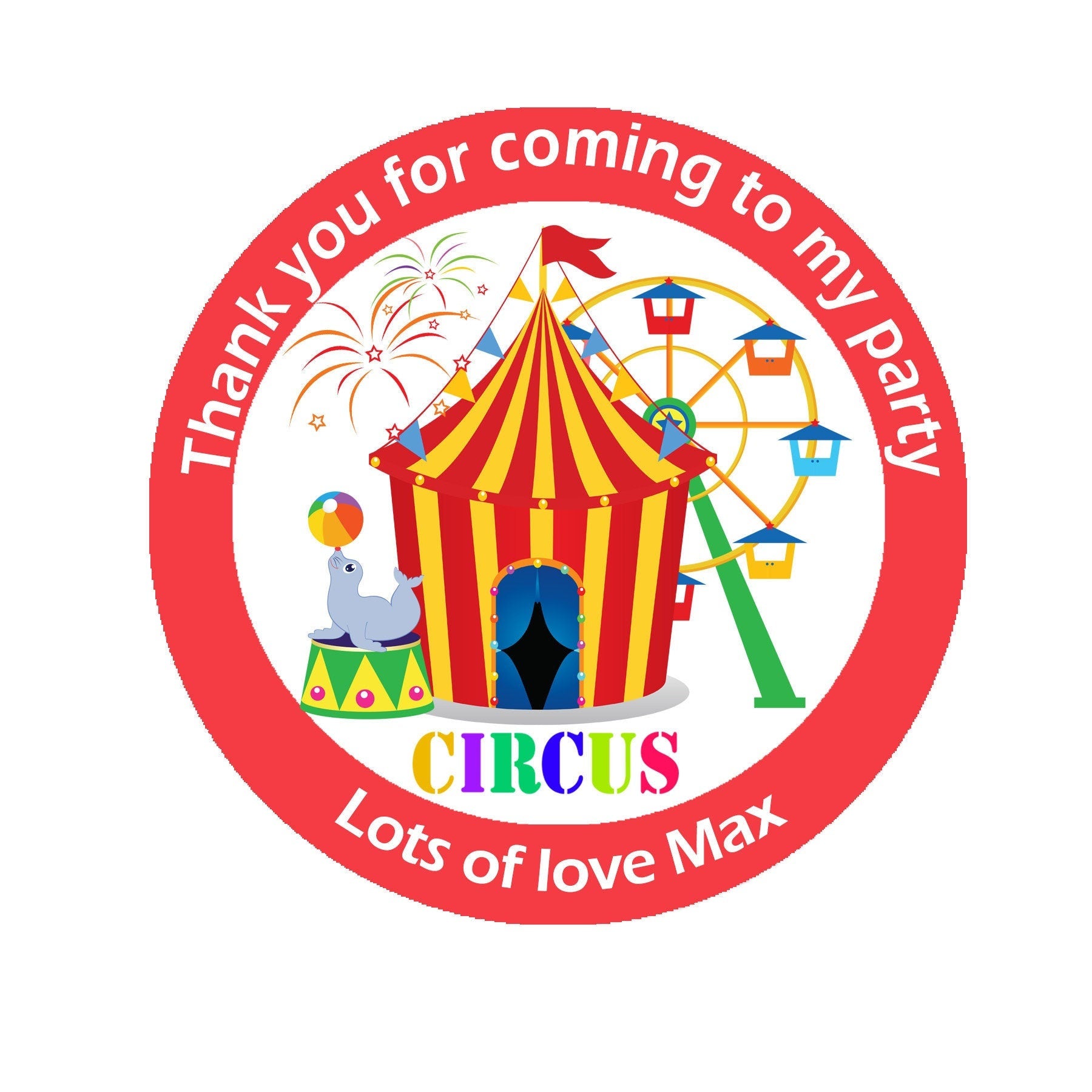 Personalised Circus Birthday Stickers For Party Thank You Sweet Cone Bags Labels