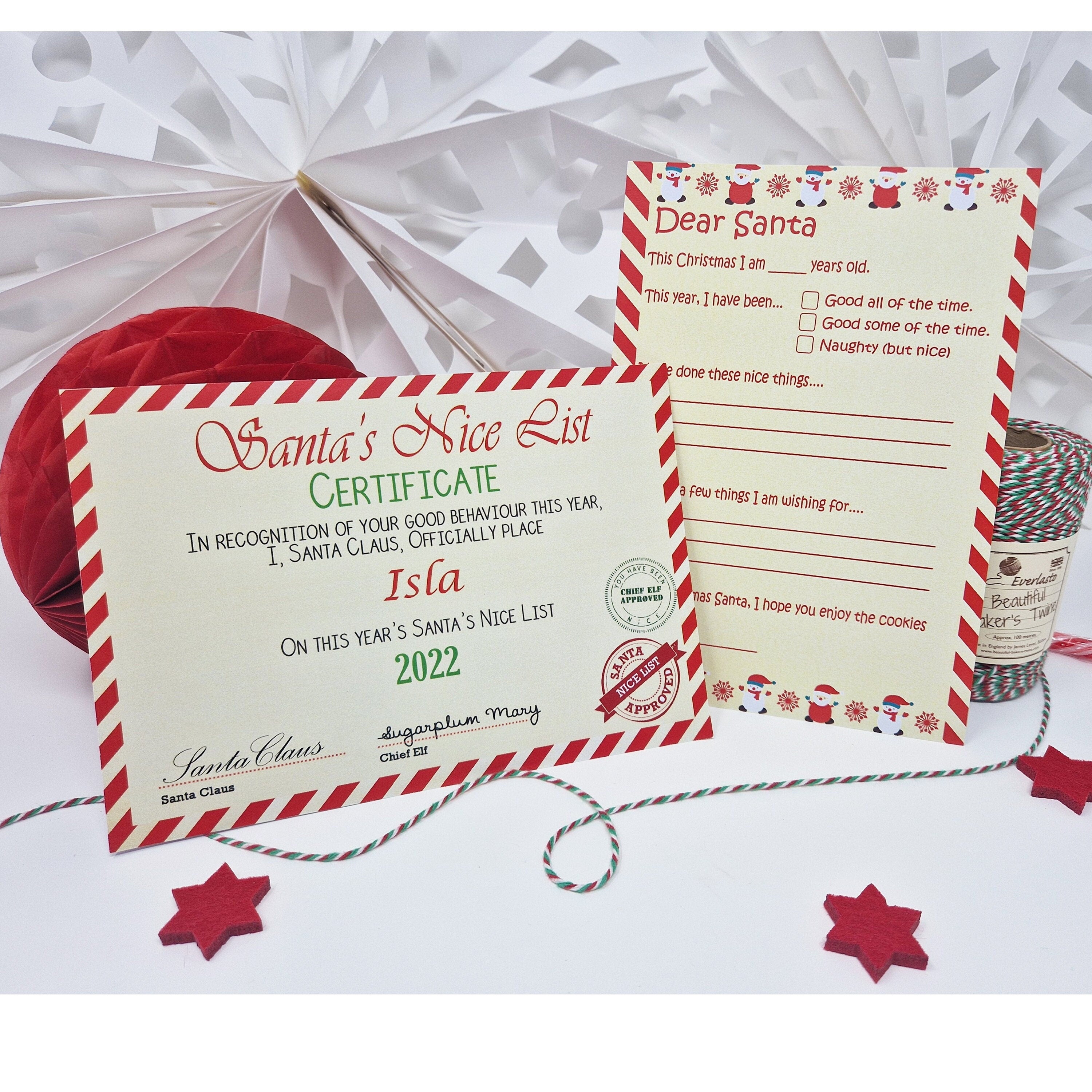 Personalised Vintage Letter from Santa Father Christmas & Nice List Certificate 2021