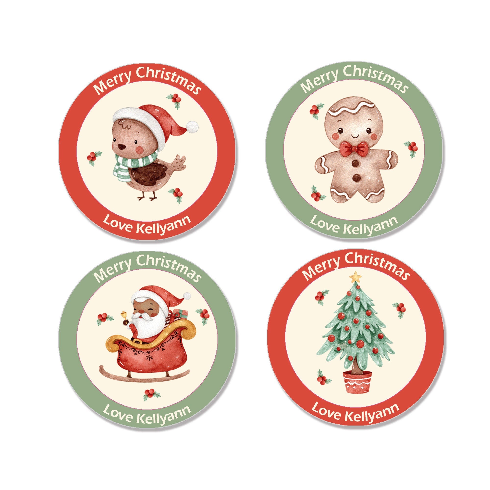 24 Personalised Christmas Stickers Gift Tag Labels Present Delivery Any Text Cute Watercolour effect