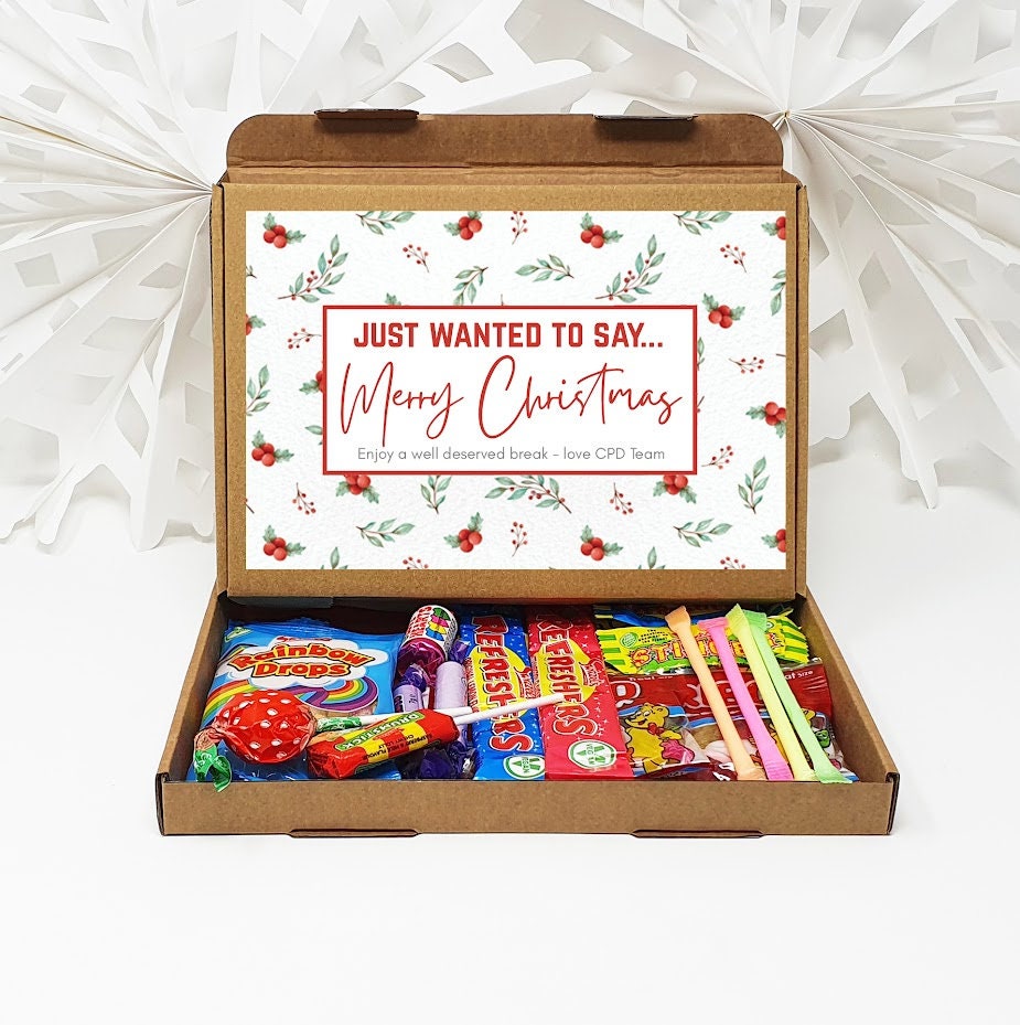 Personalised Christmas Chocolate Treats Box Kids Adults Gift Hamper Stocking Filler Holly