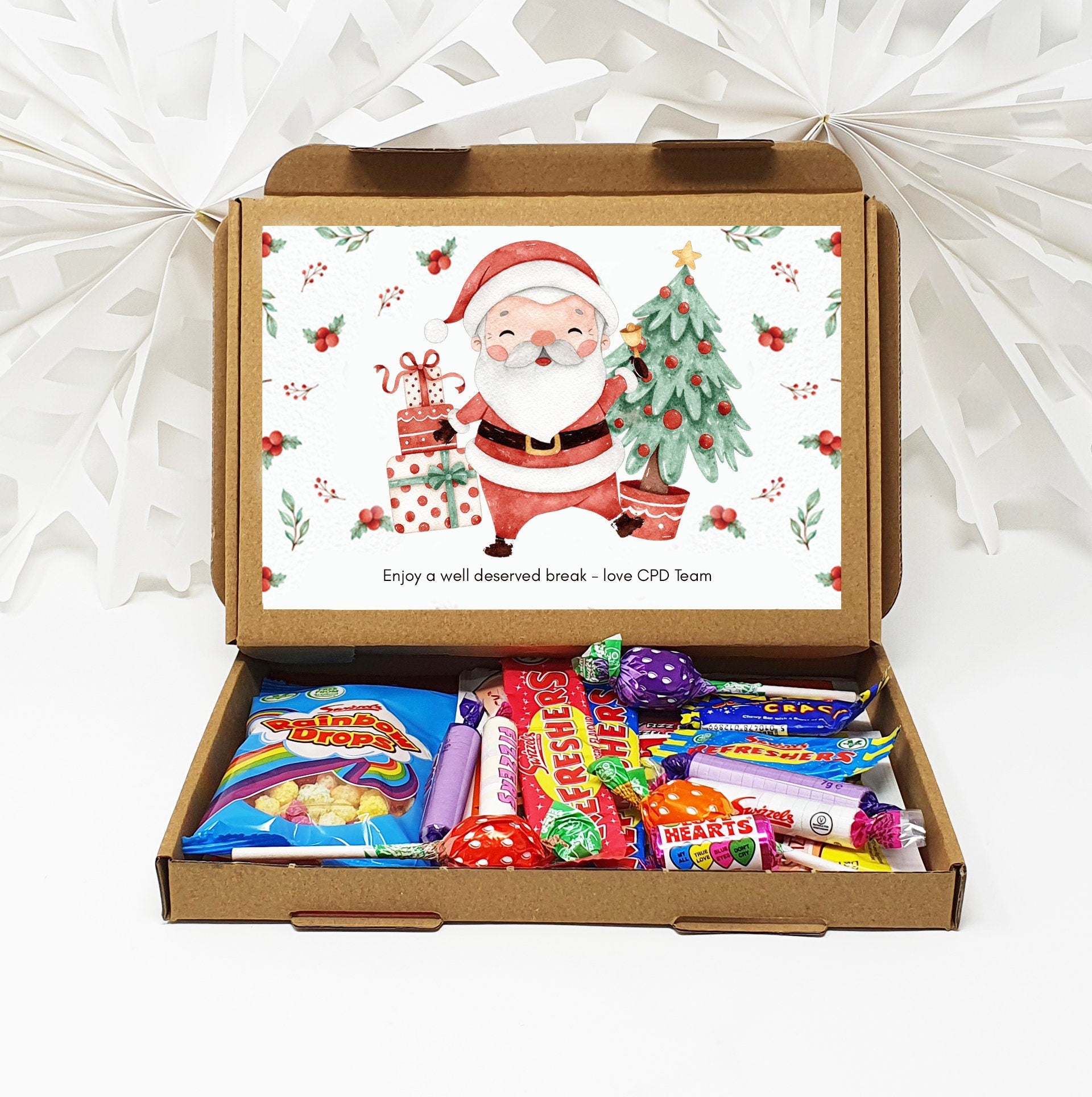 Personalised Christmas Chocolate Treats Box Kids Adults Gift Hamper Stocking Filler Santa Cute Watercolour