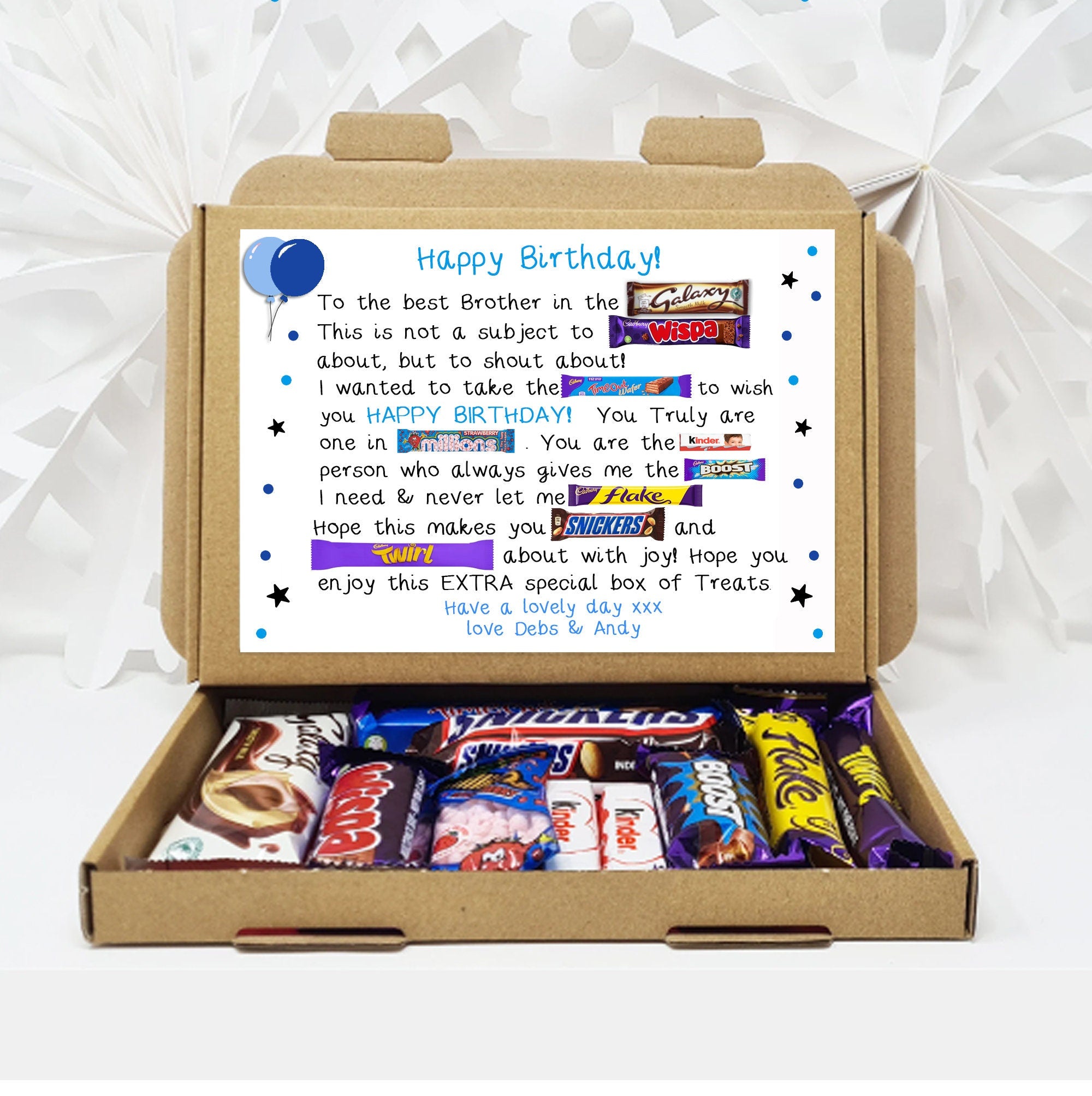 Personalised Poem Birthday gift Treat Box Hug in a box, hamper Sweet gift, thank you Present for all ages Him/Her