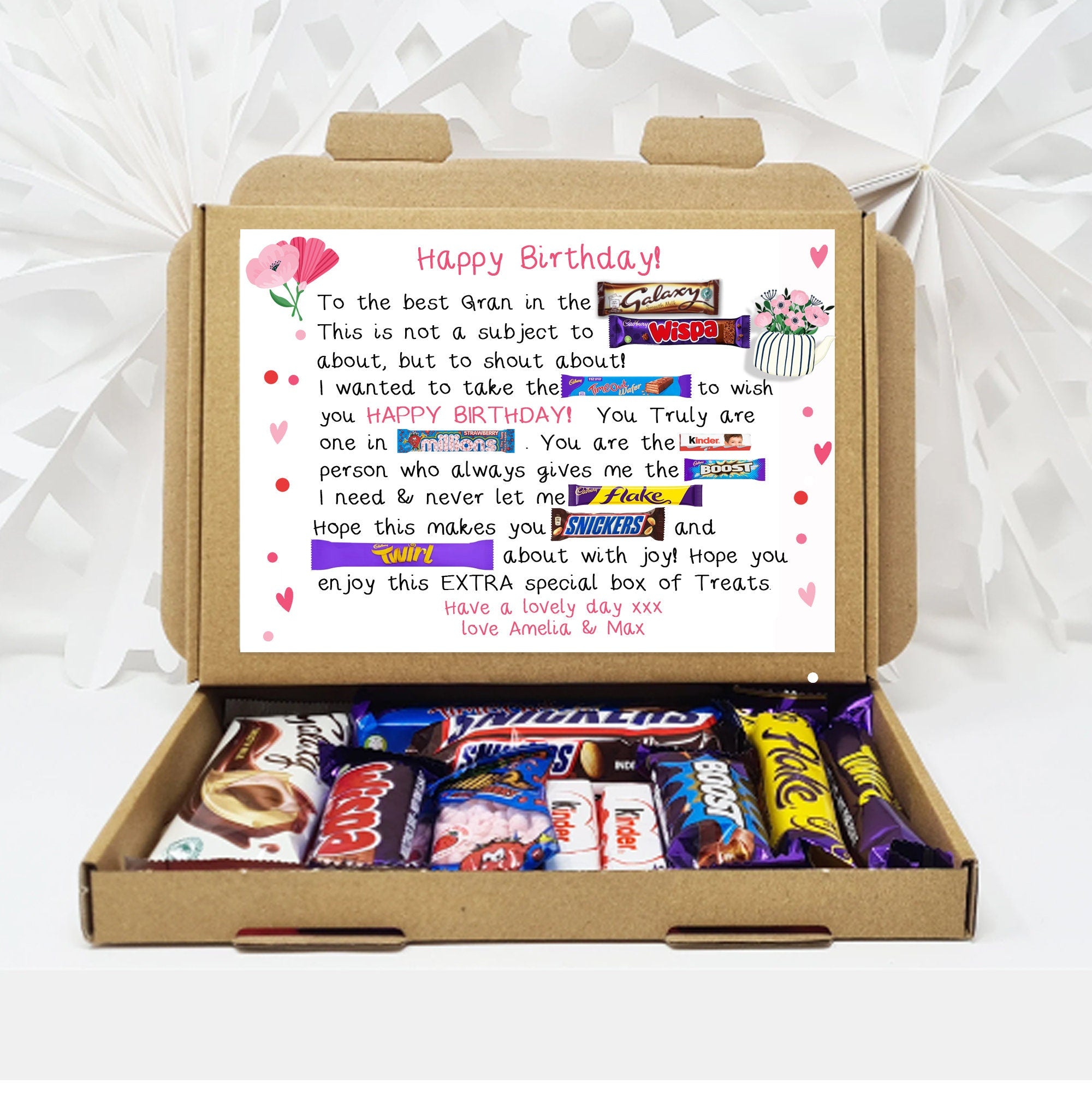 Personalised Poem Birthday gift Treat Box Hug in a box, hamper Sweet gift, thank you Present for all ages Him/Her