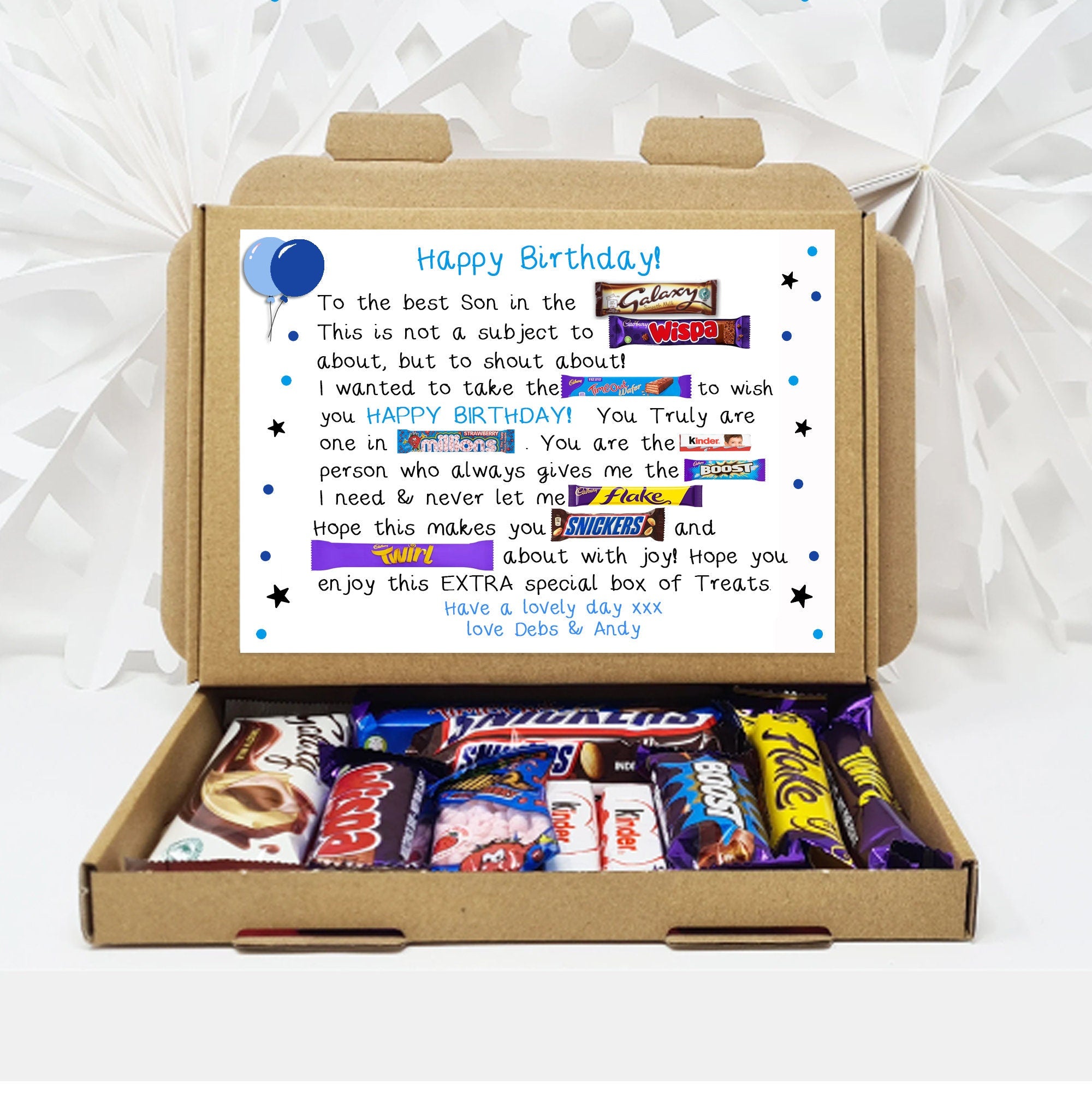 Personalised Poem Birthday gift Treat Box Hug in a box, hamper Sweet gift, thank you Present for all ages Him/Her